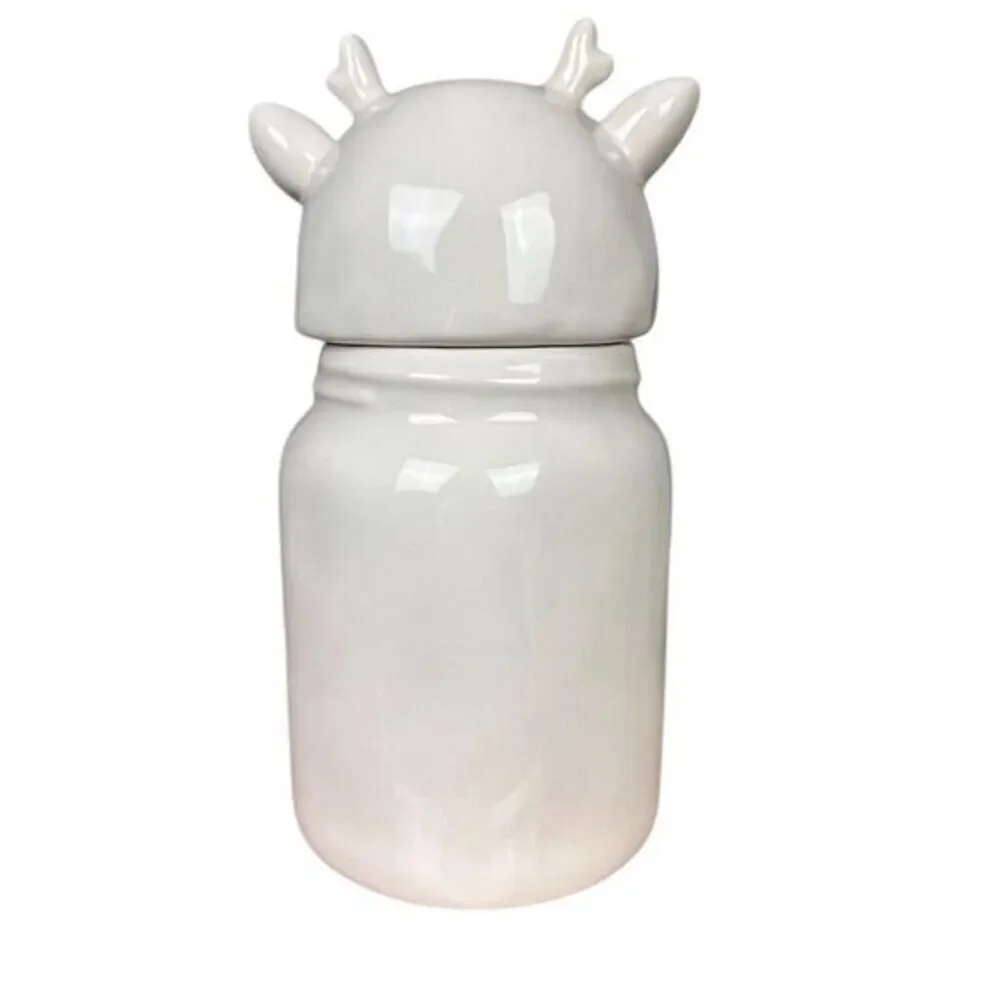 NWT Rae Dunn Reindeer Snacks Canister with Head Topper Christmas Decor‎